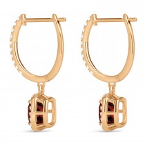 Cushion Lab Garnet & Lab Diamond Halo Dangling Earrings 14k Rose Gold (2.90ct)