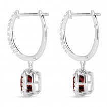 Cushion Garnet & Diamond Halo Dangling Earrings 14k White Gold (2.90ct)