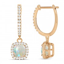 Cushion Opal & Diamond Halo Dangling Earrings 14k Rose Gold (2.90ct)