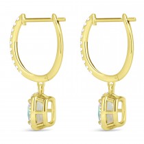 Cushion Opal & Diamond Halo Dangling Earrings 14k Yellow Gold (2.90ct)