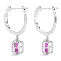 Cushion Pink Sapphire & Diamond Halo Dangling Earrings 14k White Gold (2.70ct)