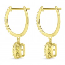 Cushion Shape Yellow Diamond & Diamond Halo Dangling Earrings 14k Yellow Gold (2.18ct)