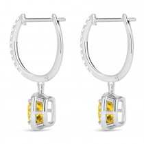 Cushion Yellow Sapphire & Diamond Halo Dangling Earrings 14k White Gold (2.70ct)