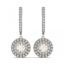 Diamond Double Halo Round Drop Earrings in 14k Two Tone Gold (1.67ct)