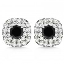 Double Halo Black Diamond & Diamond Earrings 14k White Gold (1.36ct)