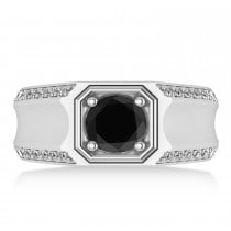 Black & White Diamond Accented Men's Engagement Ring 14k White Gold (2.06ct)