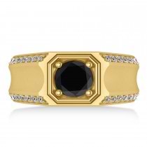 Black & White Diamond Accented Men's Engagement Ring 14k Yellow Gold (2.06ct)