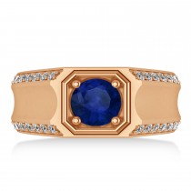 Blue Sapphire & Diamond Accented Men's Engagement Ring 14k Rose Gold (2.06ct)