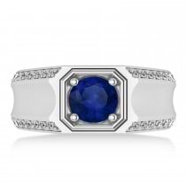 Blue Sapphire & Diamond Accented Men's Engagement Ring 14k White Gold (2.06ct)
