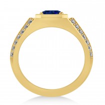 Blue Sapphire & Diamond Accented Men's Engagement Ring 14k Yellow Gold (2.06ct)