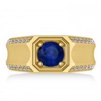 Blue Sapphire & Diamond Accented Men's Engagement Ring 14k Yellow Gold (2.06ct)
