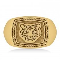 Tiger's Face Shaped Gents Ring 14k Yellow Gold
