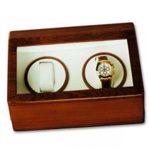 Double Watch Winder & Display Case in Brown Wood