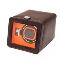 WOLF Windsor Single Watch Winder w/ Cover in Brown/Orange Faux Leather