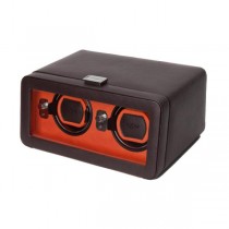 WOLF Windsor Double Dual Watch Winder w/ Cover in Brown/Orange