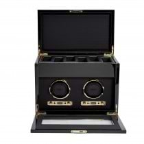 WOLF Savoy Men's Double Watch Winder & Storage Box Glass Cover Key Lock 2 Colors