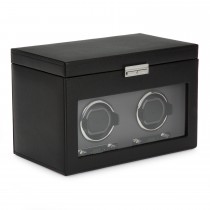 WOLF Viceroy Men's Double Watch Winder 4 Timepiece Storage Faux Leather Glass Door