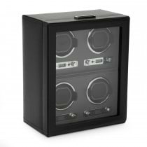WOLF Viceroy Men's Watch Winder for 4 Timepieces in Faux Leather w/ Glass Door Lock
