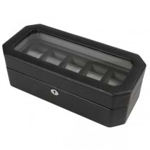 WOLF Windsor Five Piece Watch Box in Black Faux Leather