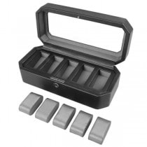 WOLF Windsor Five Piece Watch Box in Black Faux Leather