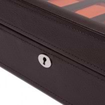 WOLF Windsor Ten Piece Watch Box in Brown/Orange Faux Leather