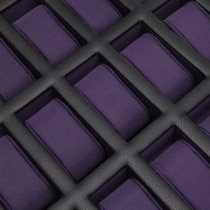 WOLF Windsor Fifteen Piece Watch Box in Black/Purple Faux Leather