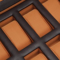 WOLF Windsor Ten Piece Watch Box w/ Drawer in Brown/Orange Faux Leather