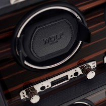 WOLF Roadster Men's 6 Watch Winder in Faux Leather w/ Wood Veneer, Glass & Key Lock