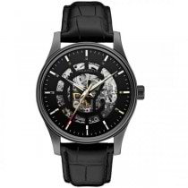 Caravelle Men's Automatic Collection Black Leather Strap Watch
