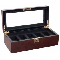 WOLF Savoy Glass Top 5 Compartment, Wooden Watch Box w/ Key Lock 2 Colors