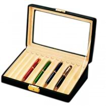 Collector's Pen Box & Display Case w/ Glass Top Holds 12 Pens