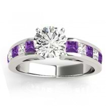 Diamond and Amethyst Accented Engagement Ring 18k White Gold 1.00ct