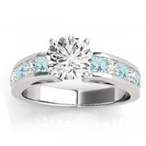 Diamond and Aquamarine Accented Engagement Ring Palladium 1.00ct