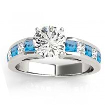 Diamond and Blue Topaz Accented Engagement Ring 18k White Gold 1.00ct