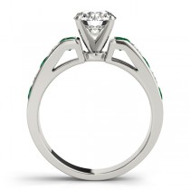 Diamond and Emerald Accented Engagement Ring 14k White Gold 1.00ct