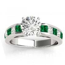 Diamond and Emerald Accented Engagement Ring 18k White Gold 1.00ct