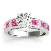Diamond & Pink Sapphire Accents Engagement Ring Palladium 1.00ct