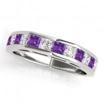 Diamond and Amethyst Accented Bridal Set 18k White Gold 2.20ct