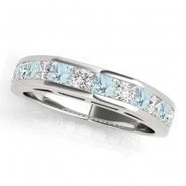 Diamond and Aquamarine Accented Bridal Set 18k White Gold 2.20ct