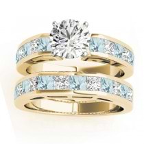 Diamond and Aquamarine Accented Bridal Set 18k Yellow Gold2.20ct
