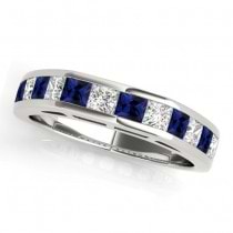 Diamond and Blue Sapphire Accented Bridal Set 14k White Gold 2.20ct