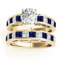 Diamond and Blue Sapphire Accented Bridal Set 14k Yellow Gold 2.20ct