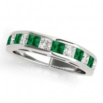 Diamond and Emerald Accented Bridal Set 14k White Gold 2.20ct