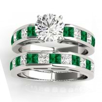 Diamond and Emerald Accented Bridal Set Platinum 2.20ct
