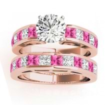 Diamond and Pink Sapphire Accented Bridal Set 14k Rose Gold 2.20ct