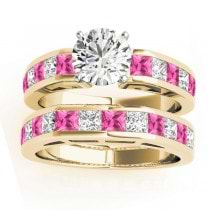 Diamond and Pink Sapphire Accented Bridal Set 18k Yellow Gold2.20ct