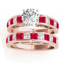 Diamond and Ruby Accented Bridal Set 14k Rose Gold 2.20ct