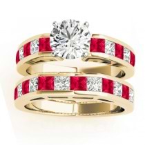 Diamond and Ruby Accented Bridal Set 14k Yellow Gold 2.20ct