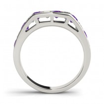 Diamond and Amethyst Accented Wedding Band 14k White Gold 1.20ct