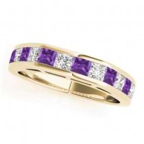 Diamond and Amethyst Accented Wedding Band 18k Yellow Gold 1.20ct